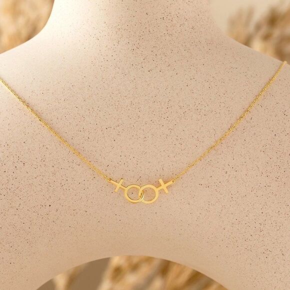 Sideways Interlocking Venus Symbol Necklace in Gold - Picture 7 of 7